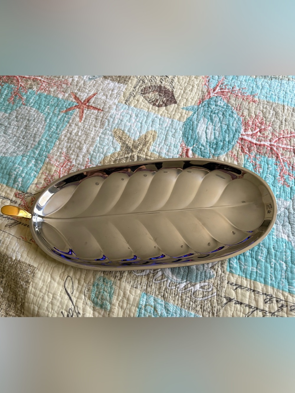 Silver Leaf-Shaped Decorative Tray - Unbranded
